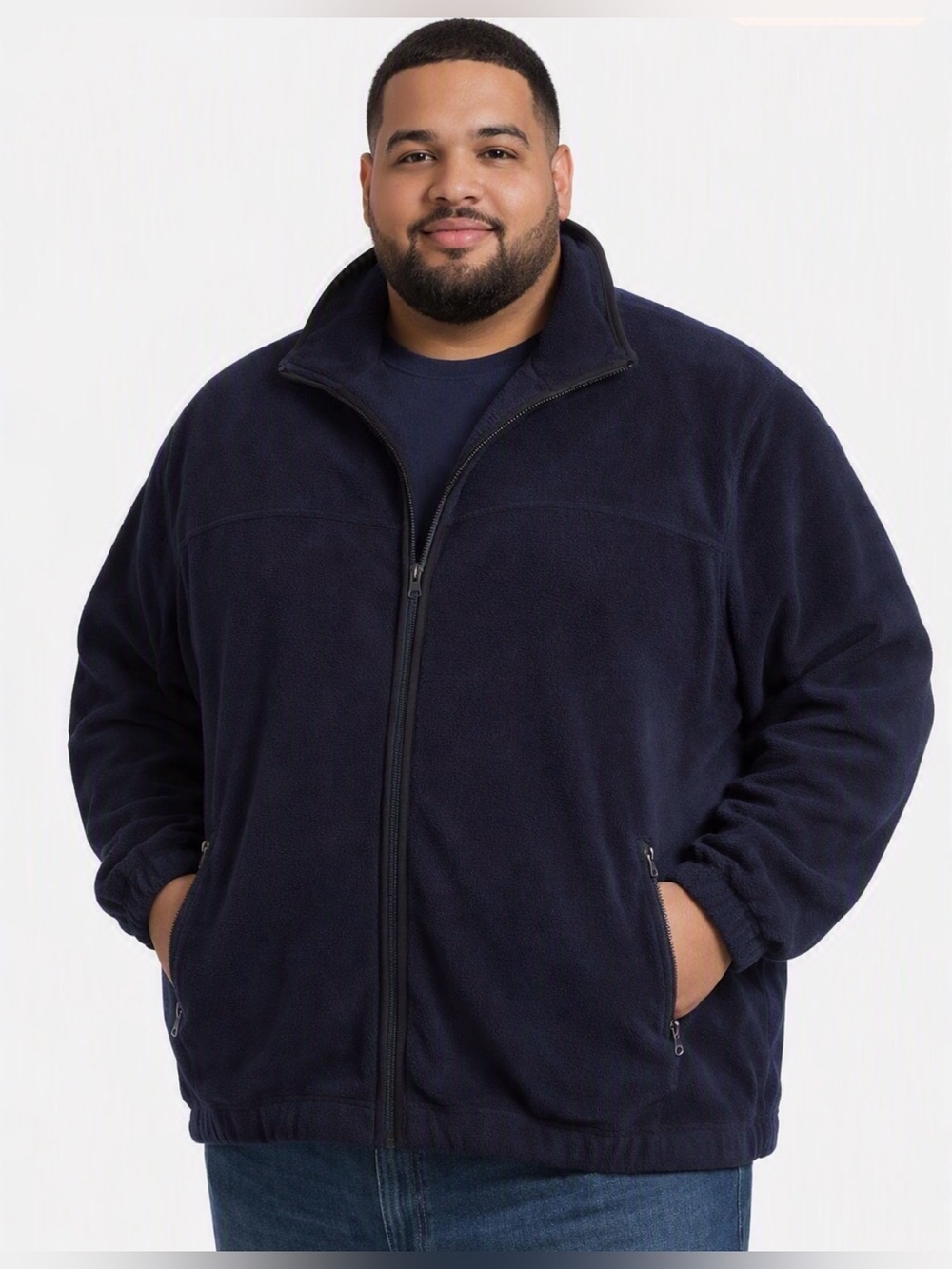 Faded Glory Men’s Vintage Fleece Zip Up Jacket in Navy Blue Sz 2XL